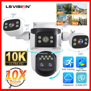 LS VISION Four Lens Four Screen 10X Hybrid Optical Zoom WIFI CCTV Camera 10K 20MP Linkage PTZ Cam Humanoid Tracking Home Security Camera Outdoor Waterproof Night Vision 24 Hours Record IP Cameras