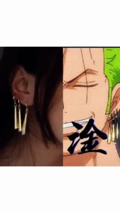 Anime Roronoa Zoro Cosplay Earrings Sauron Ear Clips Golden Pendant Hook Earrings for Women Men Jewelry Roronoa Zoro Earrings | no pierce cuff three layered gold drop | One Piece cosplay costume jewelry accessory