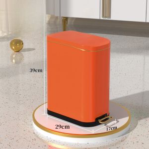 Stainless Steel Foot Pedal Trash Can for Bathroom And Bedroom Home Use 10L Capacity Square Shape Metal Shell Family Cleaning Tool