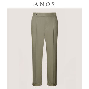 ANOS | Flax Blend Fishbone Pattern Stretchable Wrinkle Resistant Business Trousers
