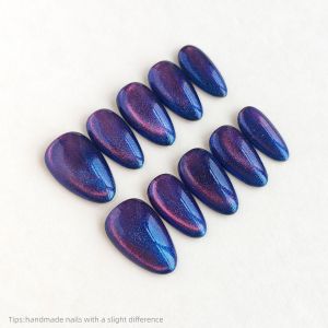 10pcs Handmade Pink Cat Eye Press On Nails Almond short Glossy Handmade Fake Nails Shimmer False NailFake nailsSpring nails