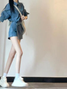 CHANGTONG | Vintage Style Denim Jacket and High Waist Skirt Set