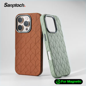 Sanptoch Luxury Leather Magnetic Phone Case For iPhone 16 / 15 / 14 / 13 Pro Max For Magsafe Skin-friendly Cover For iPhone 16 15 14 Plus Drop Protection Casing with Alloy Lens Ring