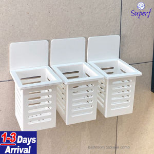 【From Manila】Punch-free Bathroom Makeup Tools Storage Box Wall-mounted Home Kitchen Drain Basket Rack Chopsticks Spoon Holder