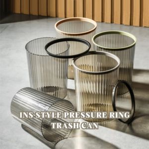 JD Home 🇲🇾 [Ready Stock] ❤ INS Style Transparent Pressure Ring Trash Can Vertical Stripes Light Luxury Household Large Capacity Round Storage Garbage Bin Living Room Office Bedroom Open Style Dustbin/ Tong Sampah Dapur