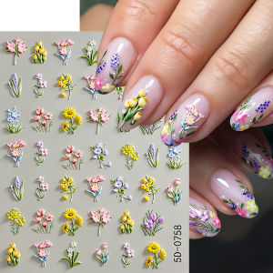 1PC 5D Decal Dán Móng Tay Hoa Hướng Dương Hoa Oải Hương Hoa Tulip Hoa Anh Đào Dán DIY Làm Móng Tay Trang Trí Cho Tiệm Làm Móng Tay & Sử Dụng Tại Nhà