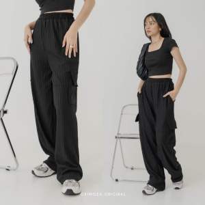 Celana Kulot Knit Cargo Wanita Panjang Cargo Pants Basic
