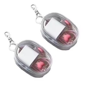 Túi Đựng Đồ Trong Suốt Mini Di Động Có Khóa Kéo Đa Năng Đựng Tai Nghe & Sạc Phụ Kiện Du Lịch Kèm Móc Khóa