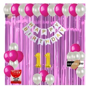 PAKET SET DEKORASI PESTA BALON ULANG TAHUN BANNER HAPPY BIRTHDAY PUTIH TIRAI ULTAH PINK MUDA