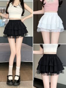 Ballet Style Mesh Half Skirt Womens Spring Summer New High Waist Slimming Short A-Line Skirt Cake Puffy Gored Skirts