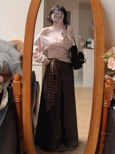 XUECAIQI | Gentle Style Pink Off-shoulder Knitted Top and Wide Leg Pants Set