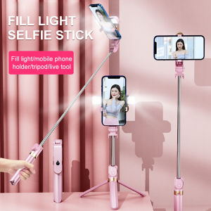 2023 New for Outdoor travel stick tripod phone Wireless Bluetooth dual light selfie stick 4 in 1 Selfie Stick for Android/Huawei with bluetooth remote Dual Led lights fit for all phones Foldable Handheld Monopod Shutter Remote Extendable Mini Tripod
