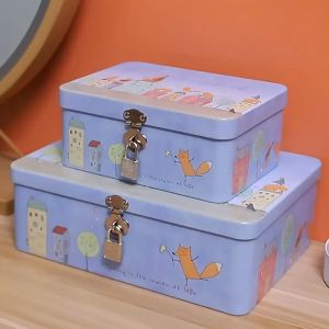 Retro Có Khóa Sắt Hộp Bảo Quản Máy Tính Để Bàn Công Suất Lớn Hộp Sắt Họ Trang Sức ID Hộp