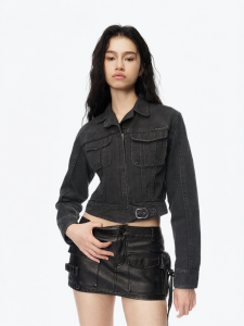 ANN ANDELMAN | Stylish Waist Cinching Washed Denim Jacket