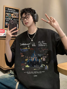 Trendy American Suede Short Sleeve T-Shirt Mens Loose Fit Summer New Style Heavyweight Youthful Half Sleeve Top