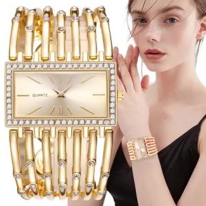 UTHAI W24 Womens Fashion Quartz Watches Ladys Stainless Steel Bracelet Casual Hollow Clock Girl Wristwatch Jewelry