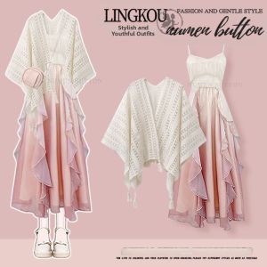 NUMEN BUTTON | Beach Vacation Set Dress Halter Sweet Waist-accentuating