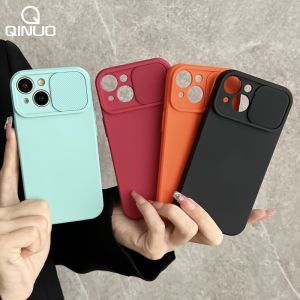 Slide Camera Protector Push Window Case For iPhone 15 14 13 12 Mini 11 Pro Max X XR XS Max 6 6S 7 8 Plus Shockproof Soft Cover
