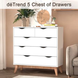 detrend Nordic style 4 drawer bedside table with grooved handles and solid wood legssimple modern designsuitable for bedroom and living room-5338