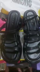 Sandal đế xuồng nữ quai ngang Guguwu da mềm fullbox cao cấp màu đen kem Ana QC- kèm video thật