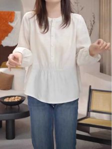 plus Size Loose Long Sleeve Shirt Womens Beautiful Belly Cover Fashionable Stylish Elegant Shirt Top Korean Style Commute Wind