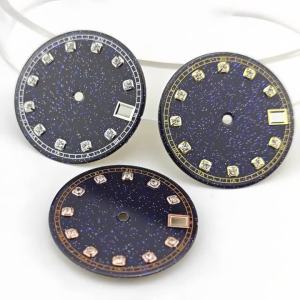 28.5mm Diamond Nature Bluestone Sports Watch Dial Suitable for NH35 Automatic Movement Rose Gold Silver Case Mod Parts No logo