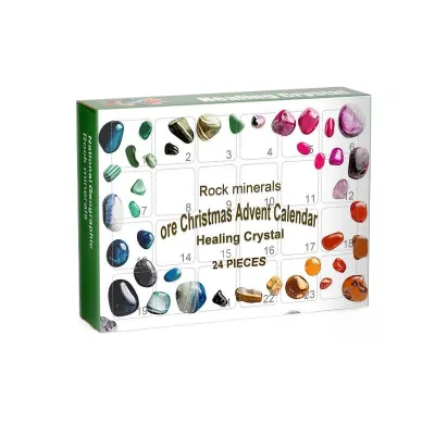 Stone Advent Calendar 24-Grid Natural Rock Mineral Crystal Collection Rock Minerals 24 Day Christmas Countdown Calendars For Kid