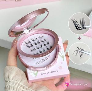 Dorina ชุดขนตาปลอมแบบมีกาวในตัวพกพาได้สองชั้นลายดอกทานตะวันตาแมวชุดขนตาส่วนบนและล่างพร้อมกระจกเหมาะสำหรับการเดินทางระยะสั้น