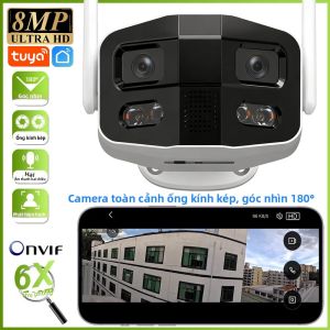 Camera An Ninh Ngoài Trời WiFi Tuya 8MP HD Hai Ống Kính 180 Độ ° Camera IP Chống Nước Tầm Nhìn Ban Đêm Màu Sắc Góc Rộng Với Tính Năng Đàm Thoại 2 Chiều Và Còi Báo Động