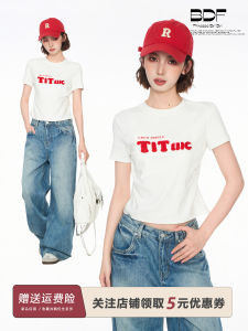 American Style Pure Cotton Short Sleeve T-Shirt Womens Summer Slim Fit Miniature Pure Cotton Spicy Waist in Half Sleeve Top