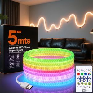 360 Degree Round RGBIC Neon LED Strip Lights USB 5V Bluetooth LED Neon Light Rope Smart Home Room Decoration