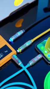 Magic Light 4in1 cepat mengecas kabel USB-A jenis C 240W penyesuai cecair silikon zink aloi antara muka kabel data zweicx. SeaSpark