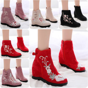 Autumn New Arrival Embroidered Womens Dance Boots Hanfu Style Floral Patterned Inner Heightening Fleece Lined Fashionable Casual Shoes