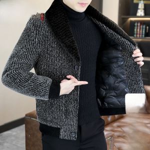 HENGYUANXIANG | Hengyuanxiang Mens Thickened Woolen Coat Fur Lined Down Jacket Autumn Winter Warm Fashionable V-neck Polyester Nylon
