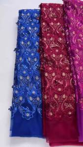 Luxury Turquoise African Tassel Sequins Tulle Lace Fabric 5Yards French Mesh Embroidery Lace for Nigerian Wedding Party Dress