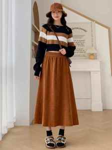 Skirt Fall and Winter 2024 New Arrival K-style Retro Temperament High Waist Slimming A- line Skirt Mid Length Long Length European Cotton Velvet Umbrella Skirt
