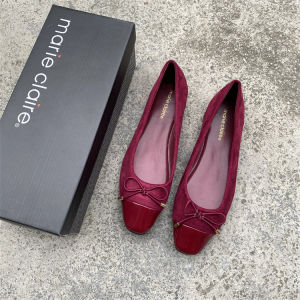 Ultra Soft Flat Bottom Single Shoes 2023 Versatile Comfortable Square Head Slip-On Flats Butterfly Knot Large Size Womens Shoes