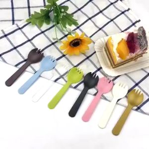 Disposable Fork Spoon 100pcs Disposable Fork Spoon Plastic Spork Spoon Cake Spoon Fruit Fork Dessert Spoon Disposable Food Grade PP Plastic Cutlery Set Custom Fork Spoon Knife Parties Outdoor Use Restaurants