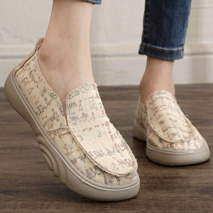 Breathable Canvas Shoes for Women Low Top Casual Slip-ons with Muffin Heel for Spring and Autumn New Arrival