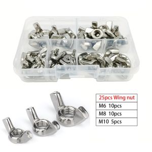 25/40 Pieces of Stainless Steel Wing Nuts in 6 Sizes: M3 M4 M5 M6 M8 M10 Wing Nut Fasteners.