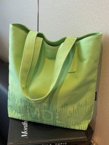 Embroidered Canvas Tote Bag Single Shoulder Student Class Handheld Book Bag Versatile Commuting Bag Large Capacity Shopping Bag