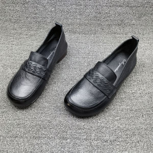 รองเท้าส้นแบนหนังวัวสำหรับผู้หญิง ส้นแบน สวมใส่สบาย ทรงหัวมน ทรงส้นแบน ทรงหัวมน รองเท้าส้นแบนแบบสวมสบายสำหรับผู้หญิง