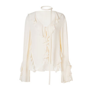 Floral Ruffle French Style Sweet Early Autumn Long Sleeve Womens Shirt