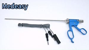 Blue handle double-action slot straight head bipolar forceps