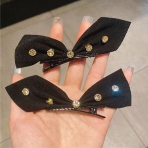 [Ready Stock] Korean Style INS Rhinestone Side Clip  Side Ribbon Hairclip  (One pair) 现货网红水钻侧边蝴蝶结发夹鸭嘴夹