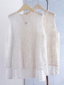 Lace Embroidered Sleeveless Vest Shirt Slimming Faux Layered Top
