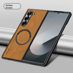 Ultathin Busienss Sheepskin Leather Slim Phone Case for Samsung Galaxy Z Fold 8 Ultra 7 6 5 4 Magnetic Charge Shockproof Cover
