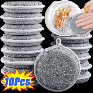 10/20 ชิ้น ฟองน้ำล้างจาน / ฟองน้ำทำความสะอาดลวดเงินสองด้าน / ฟองน้ำลวดเหล็กกลมสำหรับใช้ในครัวเรือน / สำหรับทำความสะอาดภาชนะบนโต๊ะอาหารในครัว