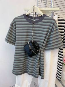 Loose Womens Cotton T-shirt Striped Short Sleeve Casual Style Summer Fashion Guangzhou Thirteenth Factory High Quality Top