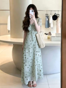 Ge·an·fei | French Elegant Heart Pattern Green Slimming Waist Dress